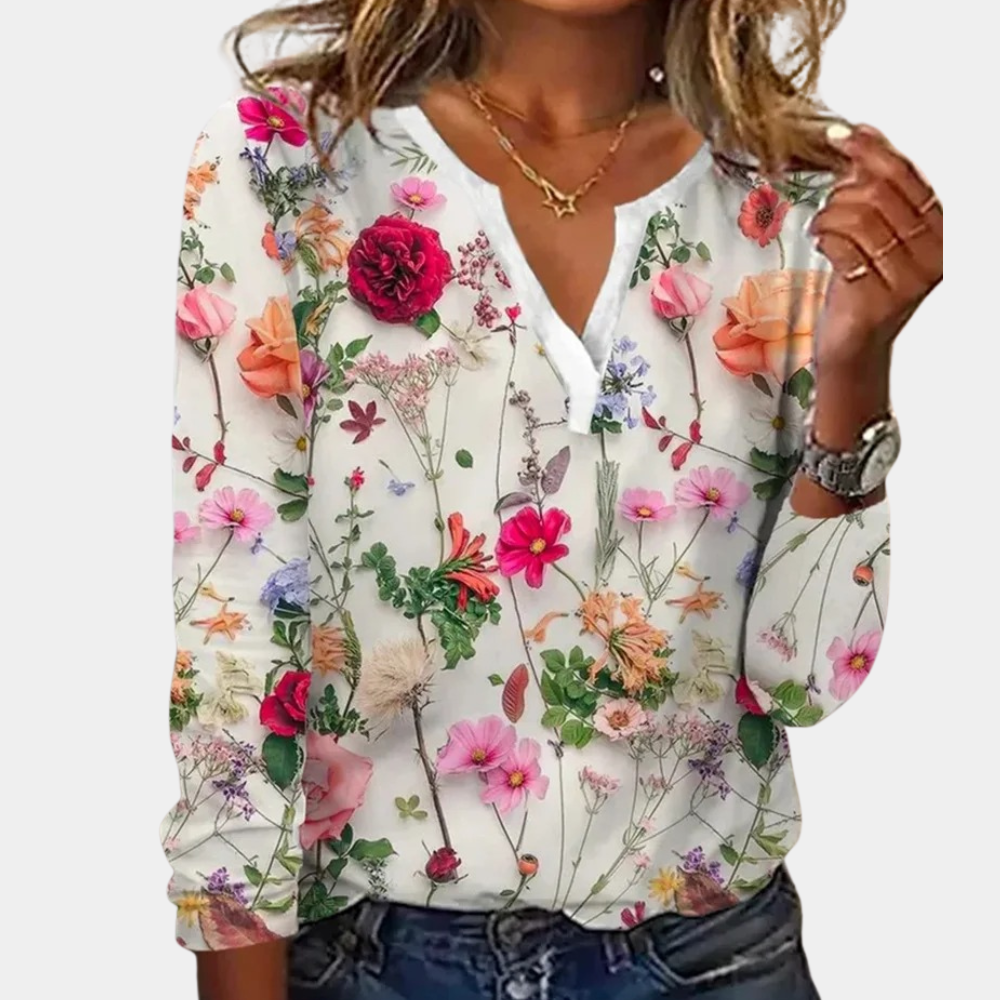 Dam Vit Blus | Lätt, Blommönster | Sofia 0
