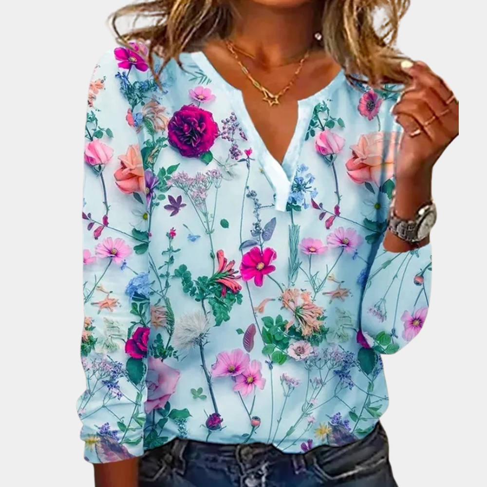 Dam Vit Blus | Lätt, Blommönster | Sofia 1