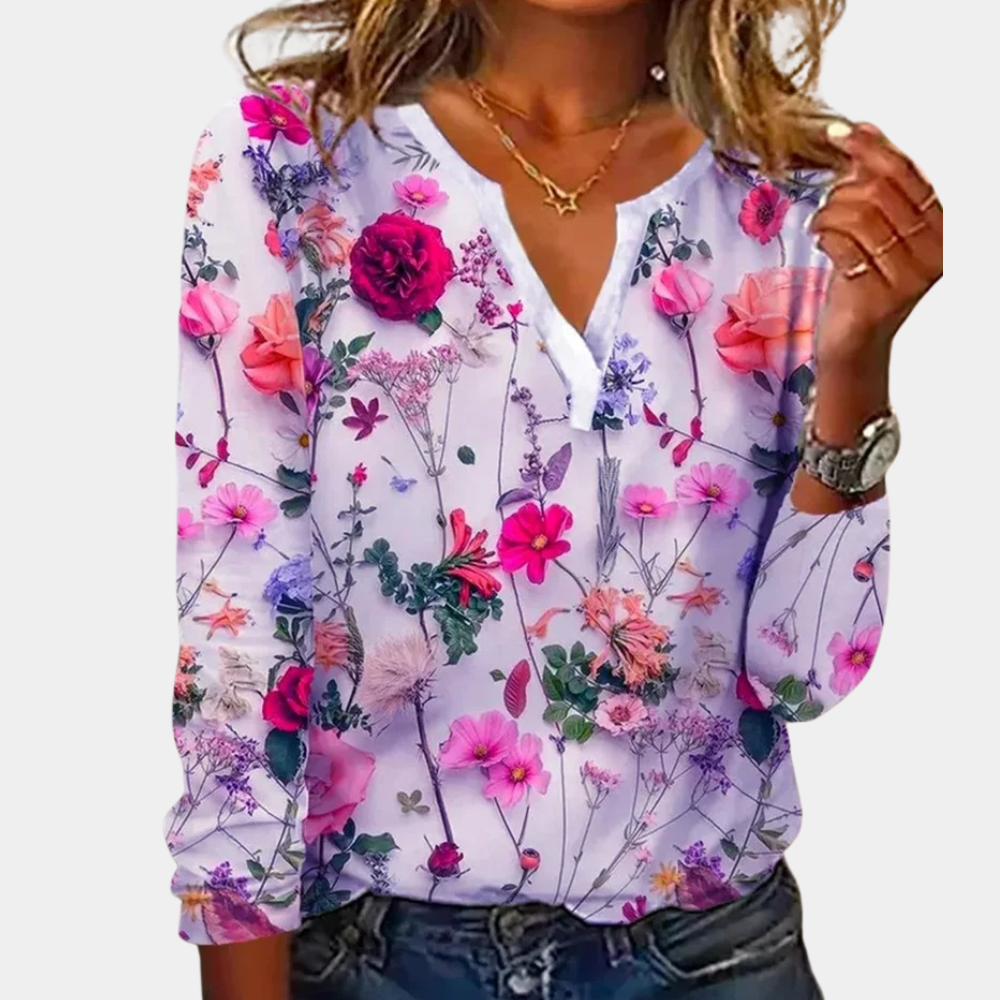 Dam Vit Blus | Lätt, Blommönster | Sofia 3