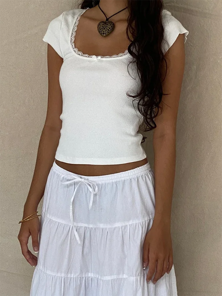 Kvinna Vintage T-shirt | Spetsdetalj, Crop Top | Nova 4