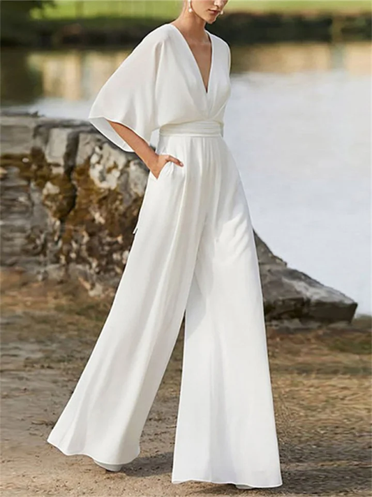 Dam Jumpsuit | V-Hals, Luftigt Tyg | Nora 1
