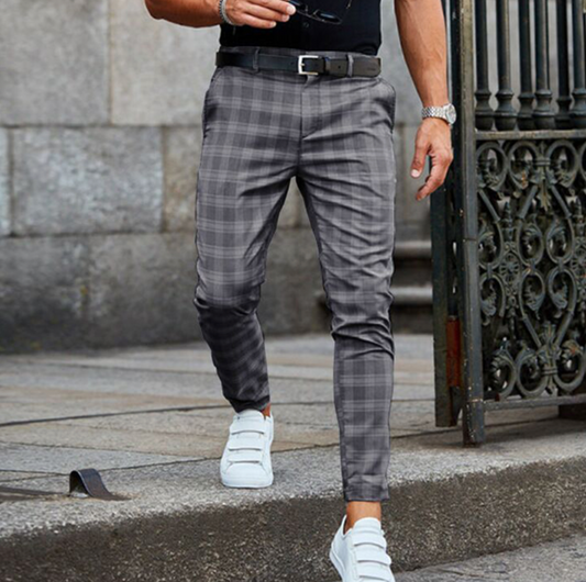 Herr Slim Tapered Byxor | Stretch, Rutig Design | Leo 1