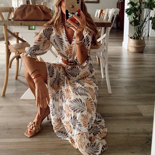 Kvinna Lång Sommar Klänning | Mönstrad, Elegant | Joli 2