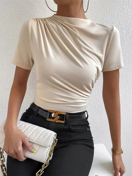 Kvinna T-shirt | Slim Fit, Rynkad Design | Mira 0