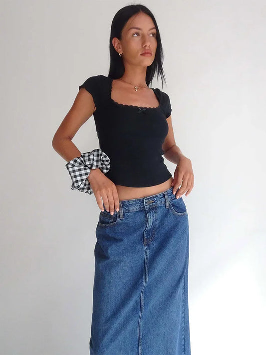 Kvinna Vintage T-shirt | Spetsdetalj, Crop Top | Nova 1